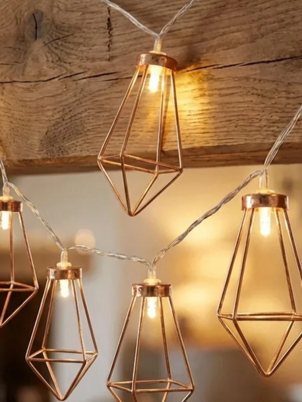 Copper Geometric Cage Battery String Lights - Home Holiday